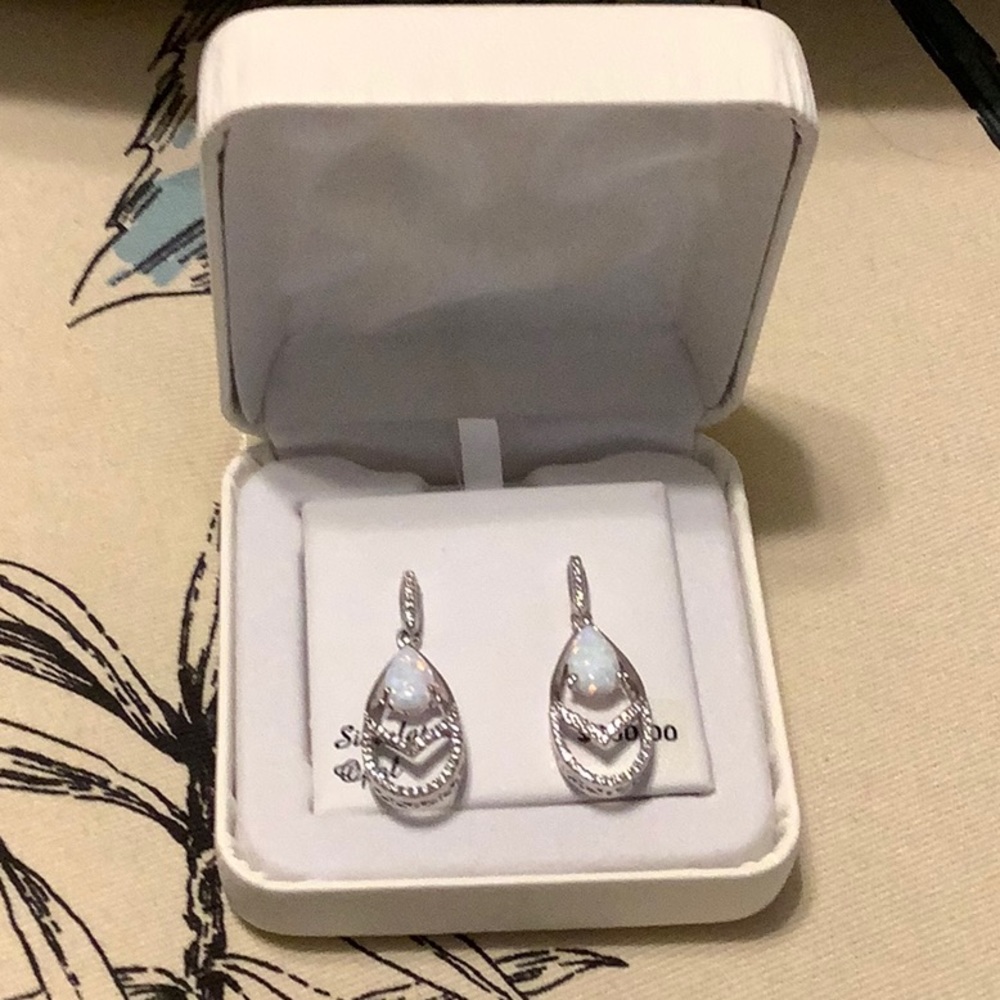 Simulated Opal and CZ Earrings